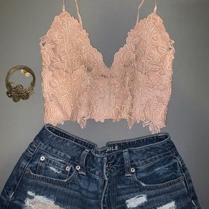 Blush Pink Faux Leather Corset Crop Top